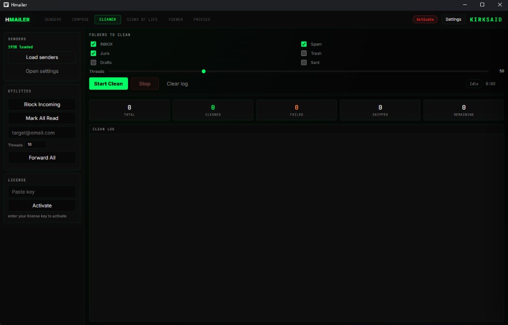 Hmailer cleaner tab