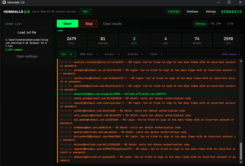 Heimdallr 2.0 live scan dashboard
